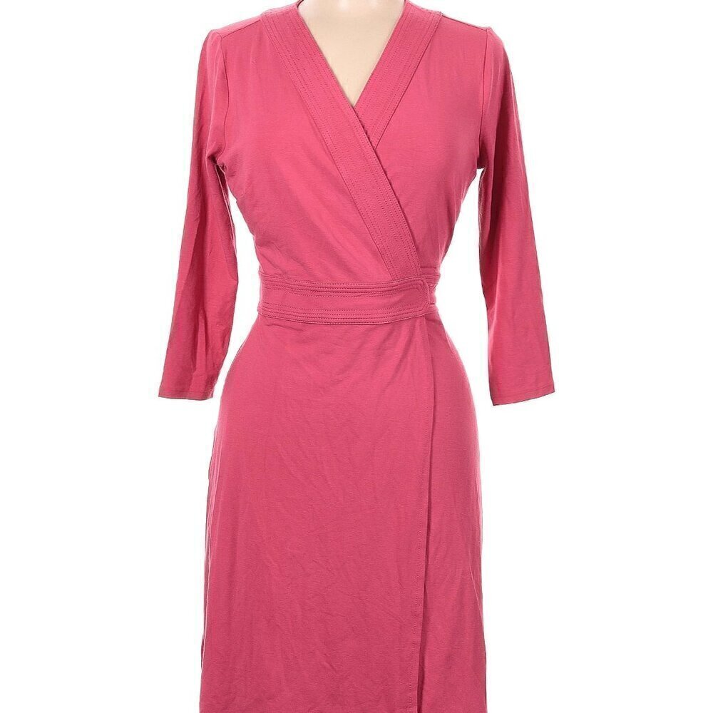 Ann Taylor | Women's Long Sleeve Pink Business Casual V-Neck Wrap Dress (Size 4)